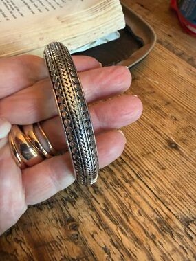 Detailed Silver-Tone Etched Bangle Bracelet. Very very small wrist